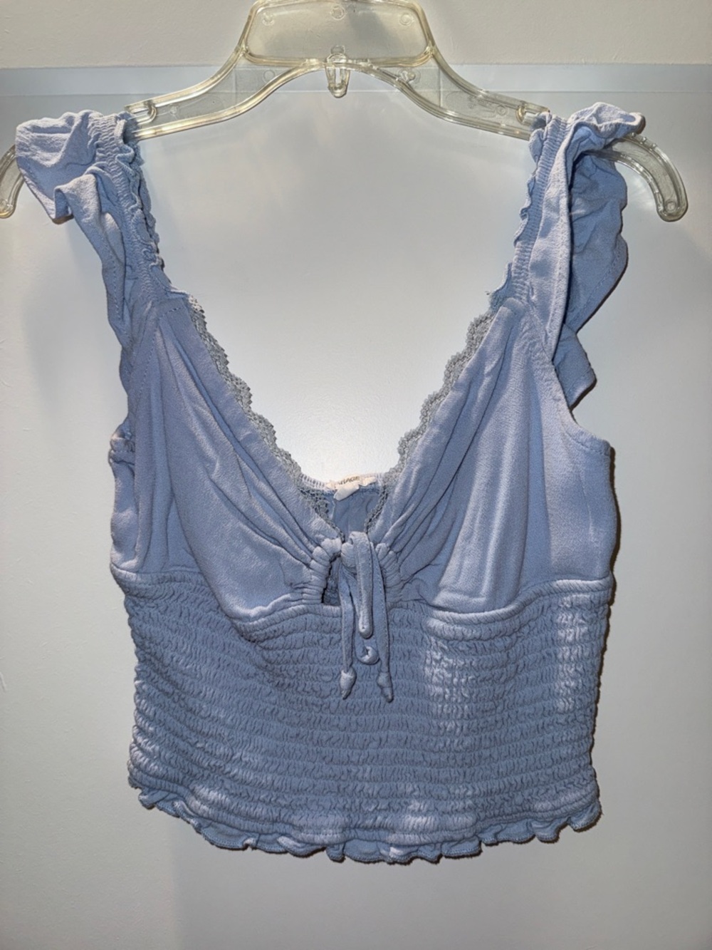 Garage Light Lavender Ruched Tie Front Crop Top